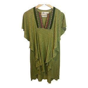 Pitusa Midi Green Cotton Dress Size Standard (Medium/Large) Embroidered NWOT